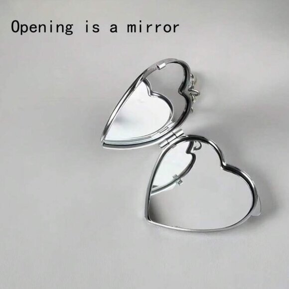 Silver Bow-Knot & Heart-Shaped Mirror Purse Bag Charm Keychain - Picture 3 of 3